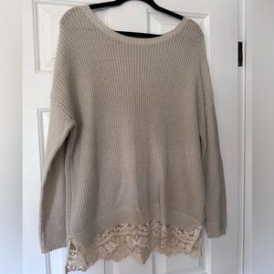 Pins and needles sweater with lace trim. Size small.